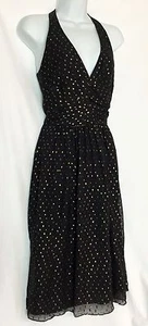 NWOT Kay Unger New York SILK Black Gold Polka Dot Halter Sleeveless Dress Size 6 - Picture 1 of 6