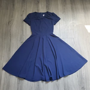 Hell Bunny Vixen Dress XS Navy Blue Pin up Goth Rockabilly 50s Retro Flare Punk - Picture 1 of 10
