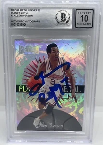 Allen Iverson signiert 1997-98 Metal Universe Planet #2 ROY 97 Beckett Auto 10 - Bild 1 von 5
