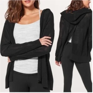 Lululemon Still Movement Mesh Knit Wrap Hooded Open Back Cardigan (Sz 12) - Picture 1 of 10