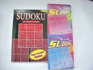 Sudoku Books New Lot Of 3 Two Are Travel Size Large One Easy Moderate Difficult - Picture 1 of 4