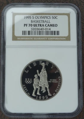 1995-S Olympic Basketball Proof Half Dollar NGC PF 70 Ultra Cameo Commemorative - Image 1 of 4