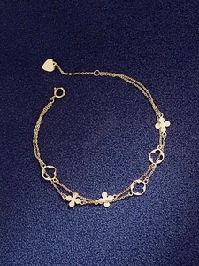 Solid 14K Gold Bracelet for Women, Double Layer Flower Gold Bracelet - Picture 1 of 6
