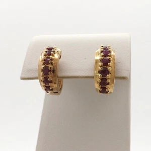 18K Gold Vermeil Sterling Silver Ruby Huggie Hoop Earrings Ross Simons - Picture 1 of 7