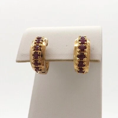 18K Gold Vermeil Sterling Silver Ruby Huggie Hoop Earrings Ross Simons - Image 1 of 4