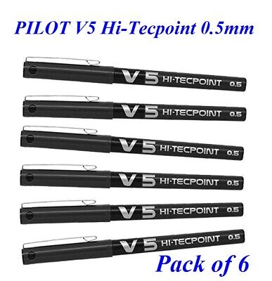 6 X Pilot Hi-TecPoint V5 0.5mm Liquid Ink Rollerball Pen BLACK - Pack Of 6 Pen  • 6.99£