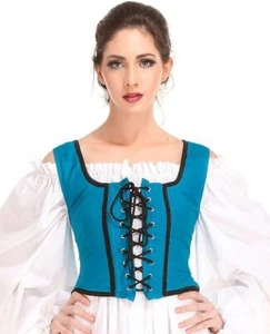 Medieval Wench Pirate Renaissance Costume Reversible Peasant Bodice Ocean - Picture 1 of 5