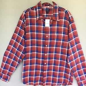 J.Crew Flannel Shirt Men L Red Tartan Plaid Slim Button Up Long Sleeve Preppy - Picture 1 of 14