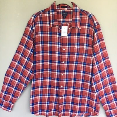 J Crew Plaid Flannel Shirt Mens L Red Button Up Slim Long Sleeve Preppy Gift - Image 1 of 4