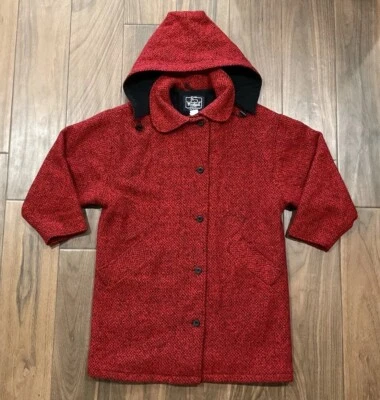Chaqueta con Capucha Woolrich De Colección Rojo Tweed Lana ¡Hermoso Abrigo! Mujer Mediana USA Foto 1 de 4