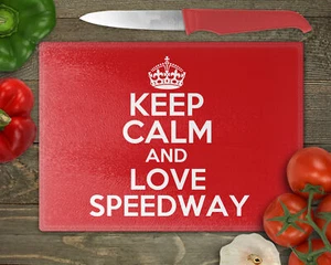 Keep Calm & Love Speedway - Glass Cutting Board, Worktop Saver - Gift, Hobby, Ki - Picture 1 of 1