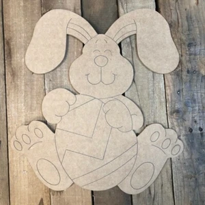 Bunny with Big Egg Cutout, Unfinished Shape, Paint by Line MDF Craft Paintable, - Picture 1 of 1