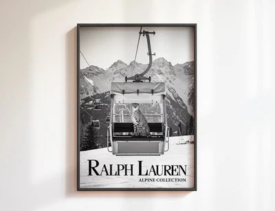Pôster de esqui da moda | Arte de parede retrô chita luxo decoração alpina preto e branco - Imagem 1 de 4