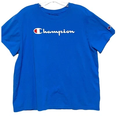 Camiseta azul Champion deletreada niños niños XL deportiva atlética informal atletismo Foto 1 de 4