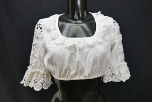 Gr.36 Dirndlbluse weiß Bluse für Dirndl Leinenmischung mit Spitze B11156 - Bild 1 von 4
