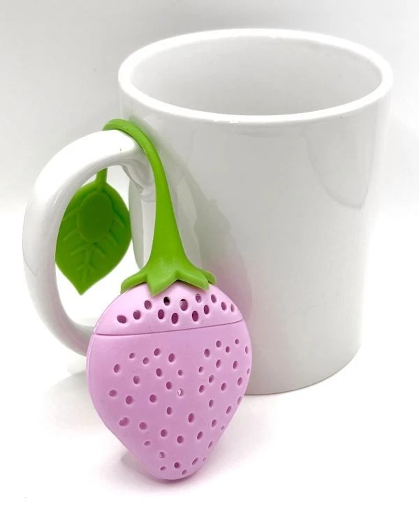 Dos infusores de té de hojas sueltas de silicona de grado alimenticio con fresa rosa fruta tamaño Foto 1 de 4