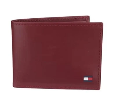 Tommy Hilfiger Hombre Doble Plegable Cuero Rojo Pasaporte y Valet Cartera 31TL22X046 NUEVO CON ETIQUETAS Foto 1 de 4