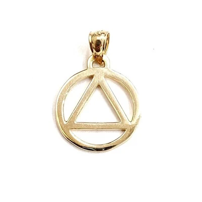 New 14k yellow Gold Alcoholics Anonymous circle triangle AA Symbol Pendant 1.6g - Image 1 of 4