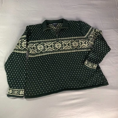 Винтажный Nordic снежинка 1/4 молнии пуловер свитер земли конец большой лес зеленый - Изображение 1 из 4