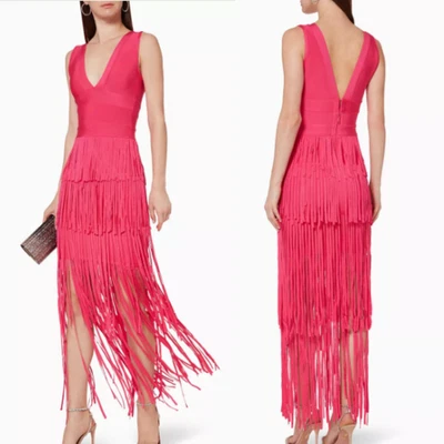 Elliatt Dimension Fringe Dress Pink Sz XS Plunge Neck Sleeveless Party Cocktail - Image 1 of 4