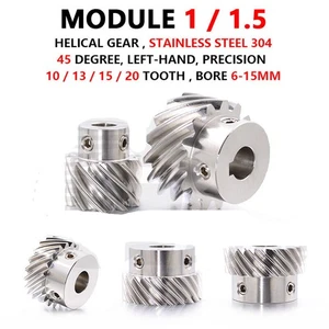 Module 1 1.5 Helical Gear 10-20 Tooth Stainless Steel 45° Left-hand Motor Pinion - Picture 1 of 18
