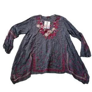 NWT Johnny Was Wish Stitch Floral Embroidered Flowers Gray Tunic Size Large - Picture 1 of 19