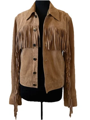 Chaqueta Topman de Nick Grimshaw con flecos de arena, cuero/gamuza talla M hecha en India Foto 1 de 4