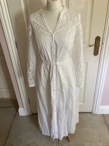 STUNNING KAREN MILLEN SUMMER DRESS WHITE BOHO COTTON GYPSY MAXI UK 10 EMBROIDERY - Picture 1 of 11