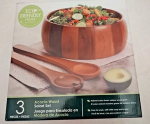 Acacia Wood 3-Piece Salad Bowl Set Brown NEW by Gibson Eco Friendly Home - Picture 1 of 4