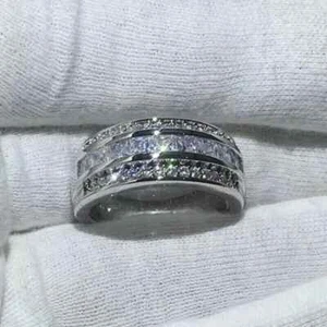 3.50 Ct Princess Cut Moissanite Men's Anniversary Band Ring14k white gold plated - Picture 1 of 10