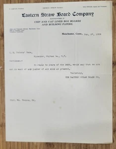 1909 Letterhead New York Bleecker Manchester CT Eastern Straw Board Company - Picture 1 of 1
