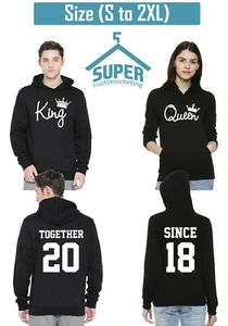 Couple Matching HOODIES King Queen FASHION TOGETHER SINCE Back DATE NUMBERS - Picture 1 of 3