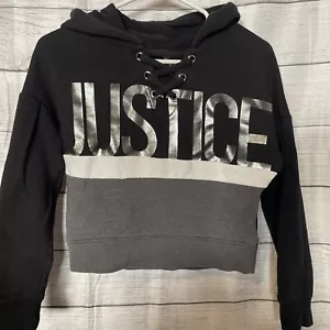 Justice Girls Size 10 Cute Crop Style CXJ by Justice Hoodie Black/Gray - Picture 1 of 5