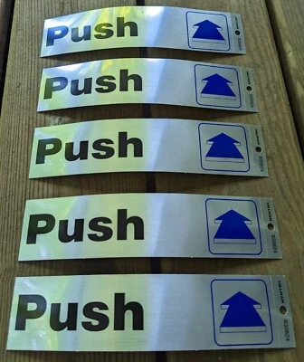 (5) Hillman 839824 Vinyl Silver/Black English Push Decal 2x8" - Image 1 of 2