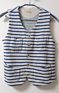 Kapital  100% Cotton Vest with Fleece Lining, Size1 Blue Striped Made in Japan - Picture 1 of 13