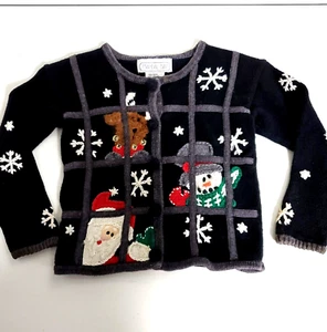 Mandal Bay Girls 4 5 Christmas Cardigan Sweater Window Santa Snowman Reindeer - Picture 1 of 11