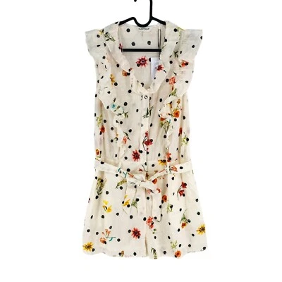 NAF Damen Beige Blumenmuster V Ausschnitt Ärmellos Overall Größe Eu 34 UK 6 - Bild 1 von 4