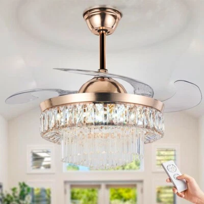 42 " Invisible LED Crystal Chandelier Ceiling Fan Light 3-Speeds Remote 3-Colors - Image 1 of 4