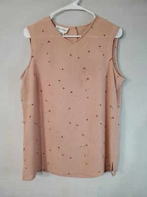 Vintage RENA ROWAN Blouse Women's Size 12 Peach Floral Back Button - Image 1 of 4
