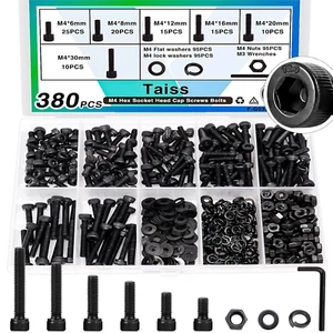 380PCS M4 Screw Kit,Hex Socket Head Cap Screws Assortment with Nuts/Washers/Hex - Picture 1 of 6