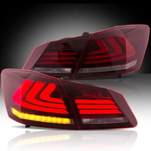 Pair Red LED Tail Lights For 2013-2015 Honda Accord 4 door Sedan W/Sequential - Picture 1 of 12