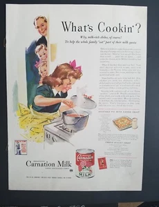 1943 Leche de clavel niña revolviendo estufa de sopa lo que es cocina anuncio - Imagen 1 de 1