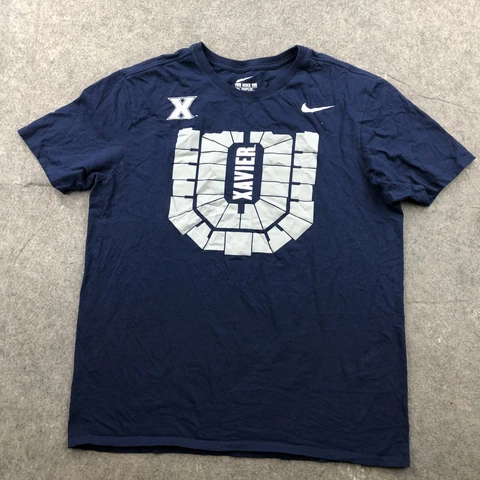 Xavier Musketeers Shirt Mens Large Blue Spell Out Graphic Short Sleeve NCAA Nike Cover