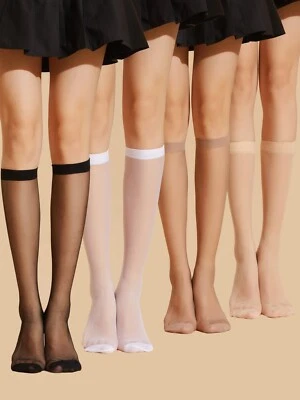Medias transparentes hasta la rodilla 4 colores para mujer dama nailon encaje pantalones calcetines 4 pares Foto 1 de 4