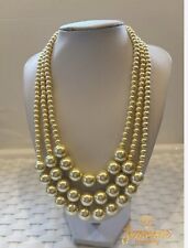 Quality Stunning 3Strand Light Champagne Faux Glass Pearl Necklace 6&14mmpearls