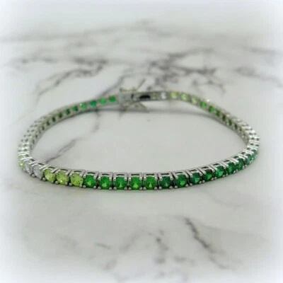 Bracciale tennis verdi sfumato in argento 925 - Immagine 1 di 2
