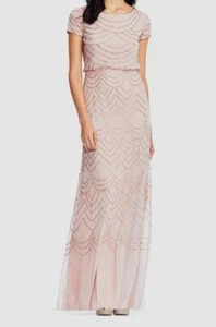 $209 Adrianna Papell Womens Pink Blouson Beaded Short Sleeve A-Line Gown US 10 - Picture 1 of 5