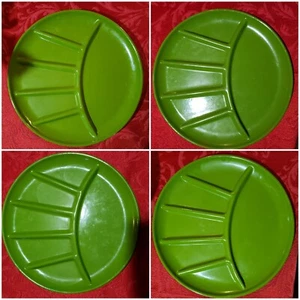 Enamelware Divided Sushi Fondue Plates  Green set of 4 Dinner Party Retro 70s  - Picture 1 of 10