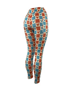 Red Blue & Cream Mickey Ears Checker Board Print Leggings POCKETS Multiple Sizes - Image 1 of 4
