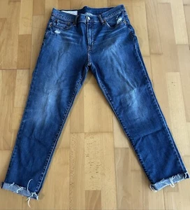 GAP 30 RS Girlfriend Mid Rise Raw Hem Distressed Dark Denim Jeans - Bild 1 von 3
